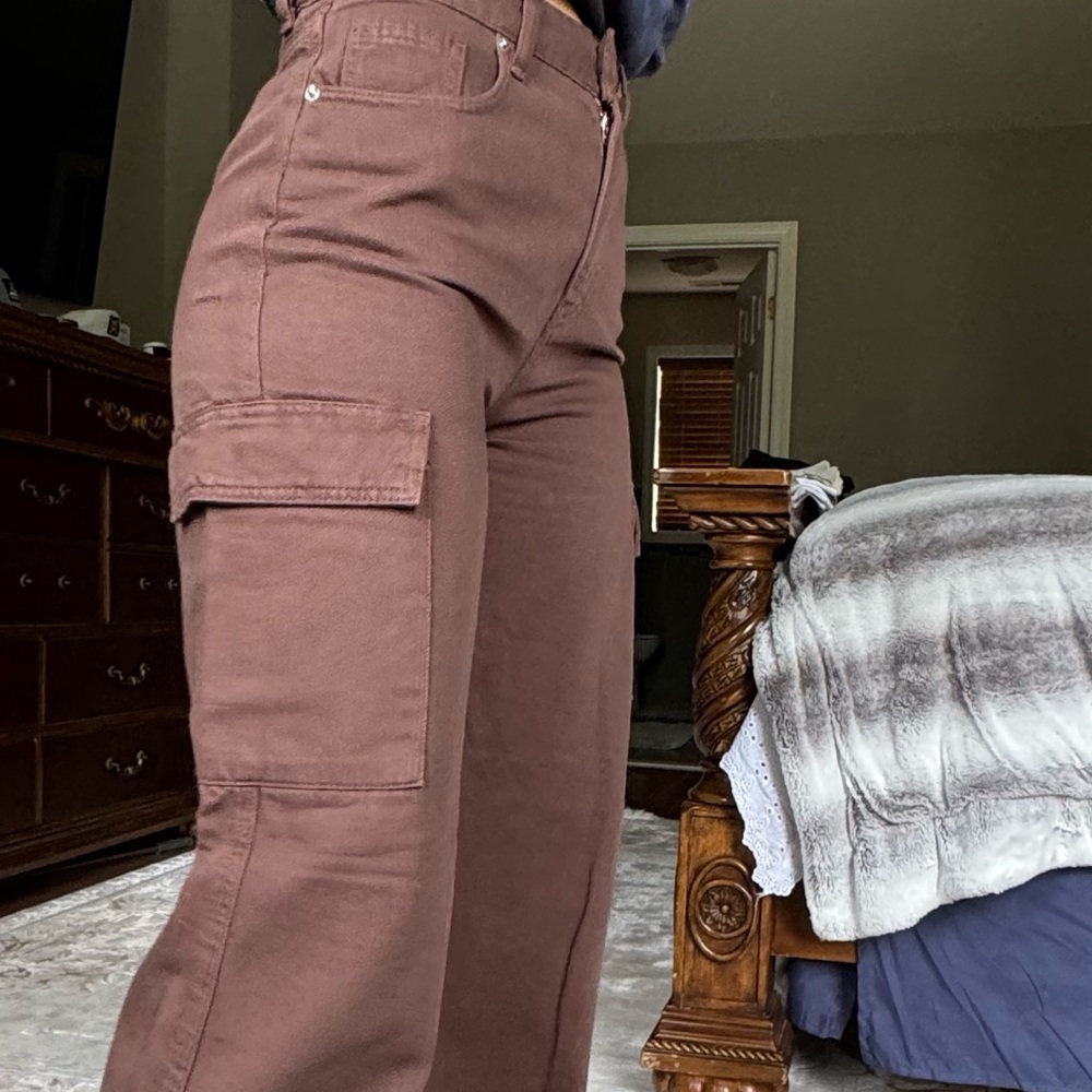 High Waisted Denim Cargos
